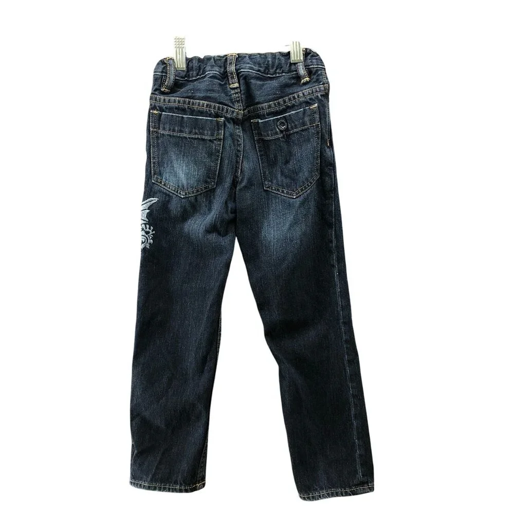Gap Boys 5T Dragon Embroidered Jeans Dark‎ Wash Blue Straight Leg
